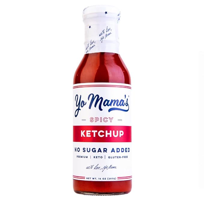 Yo Mama's Foods Keto Spicy Ketchup – Pack of (1) - No Sugar Added, Low Carb, Vegan, Gluten Free, Paleo Friendly, and Made with Whole Non-GMO Tomatoes!