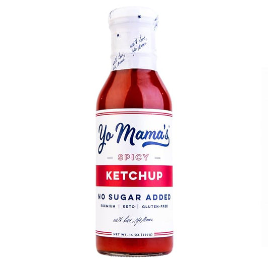 Yo Mama's Foods Keto Spicy Ketchup – Pack of (1) - No Sugar Added, Low Carb, Vegan, Gluten Free, Paleo Friendly, and Made with Whole Non-GMO Tomatoes!