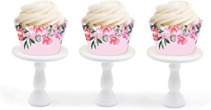 Andaz Press Party Cupcake Wrapper Decorations, Pink Roses and Peonies on Blush Pink, 24-Pack, For Girls 1st Birthday Baby Bridal Shower Tea Party Themed Decorations
