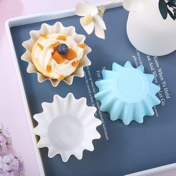 100 PCS Baking Cups Cupcake Liner Flared Brioche Standard Muffin Wrappers Greaseproof Coated Paper Cup for Wedding Birthday Holiday Party or Baby Shower (White)