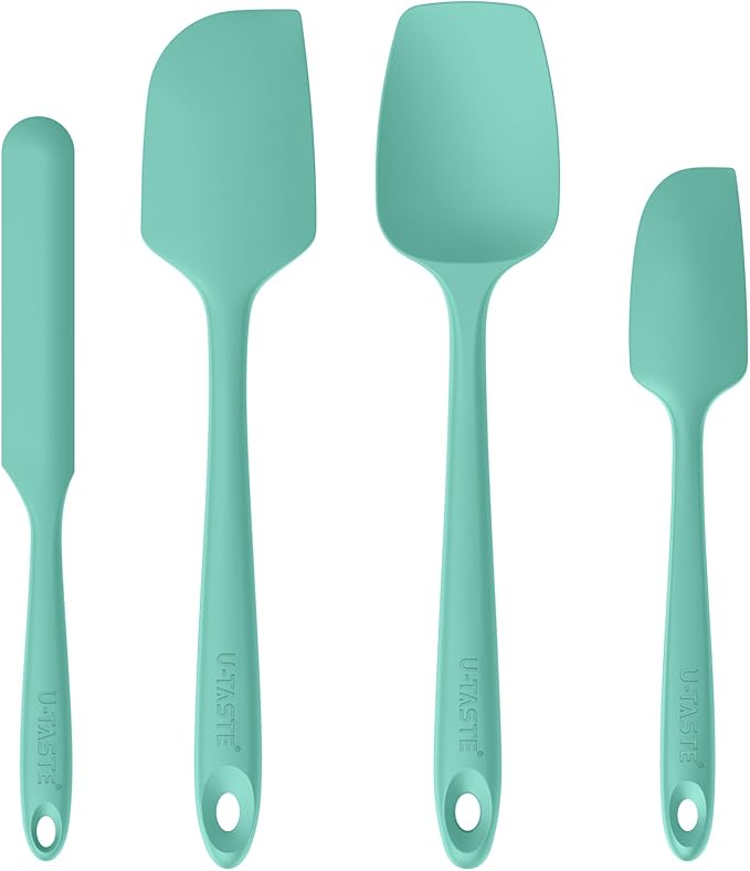 High Heat Resistant Silicone Spatulas: U-Taste 480ºF Hot Proof Food Grade Flexible Silicon Baking Scraper, Food Grade Rubber Kitchen Cooking Mixing Utensils for Nonstick Cookware Set of 4 (Aqua Sky)