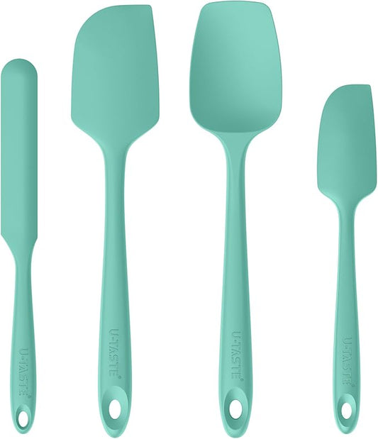 High Heat Resistant Silicone Spatulas: U-Taste 480ºF Hot Proof Food Grade Flexible Silicon Baking Scraper, Food Grade Rubber Kitchen Cooking Mixing Utensils for Nonstick Cookware Set of 4 (Aqua Sky)
