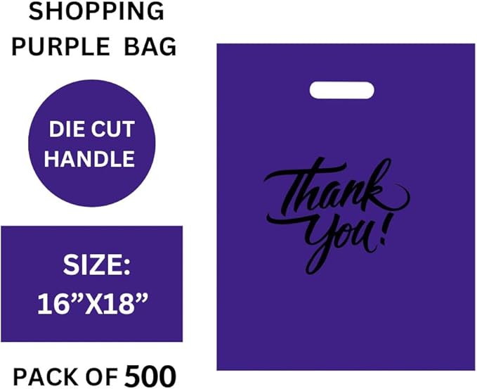 Infinite Pack Thank You Merchandise Bags, Die Cut Handles, Retail Shopping Bags for Boutique - Choose Color & Size