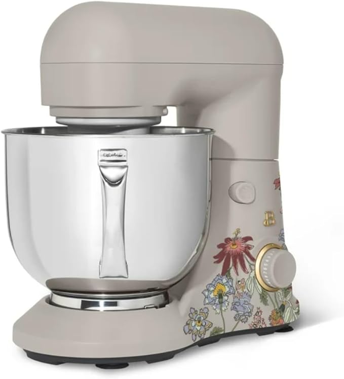 Beautiful 5.3QT 300W Stand Mixer with 12 Speeds, Tilt-Head, Splash Guard & Dishwasher-Safe Accessories, Soft Matte Finish – Mixes Up to 9 Dozen Cookies (Wildflower Porcini Taupe)