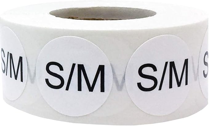 White Circle S/M Clothing Size Stickers for Retail Apparel 0.75 Inch 500 Total Adhesive Labels