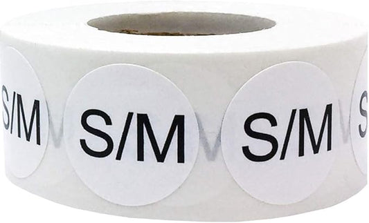 White Circle S/M Clothing Size Stickers for Retail Apparel 0.75 Inch 500 Total Adhesive Labels