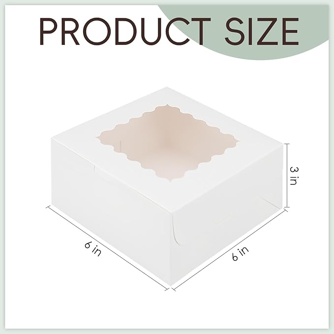 50pcs 6x6x3 Inches Bakery Boxes,White Bakery Boxes with Window for Valentines Day,Treat Boxes for Cookies Small Pie,Chocolate Covered Strawberries,Cupcake and Pastry
