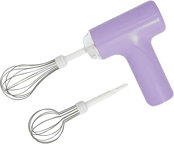 Cordless Hand Mixer, One Touch Off Handheld Electric Whisk with 3 Speed Modes, Hand Held Egg Beater with 2 Detachable Stir Whisks (Purple）