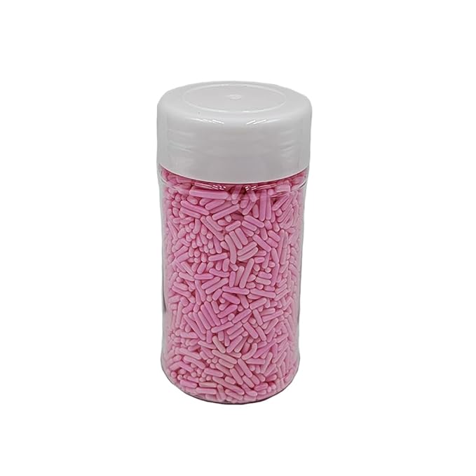 Homankit Pink Jimmies Sprinkles Edible Sprinkle Candy Soft Jimmies Toppings for Ice Cream, Cupcake, Cake, Cookie, Dessert Decorating 2.75 Ounces