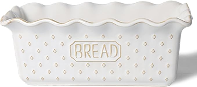 Ceramic Loaf Pan for Baking Bread, 9 x 5 Inch, Nonstick Bread Pans for Cooking, Microwave & Dishwasher Safe, Rectangular Mold (Vintage White)