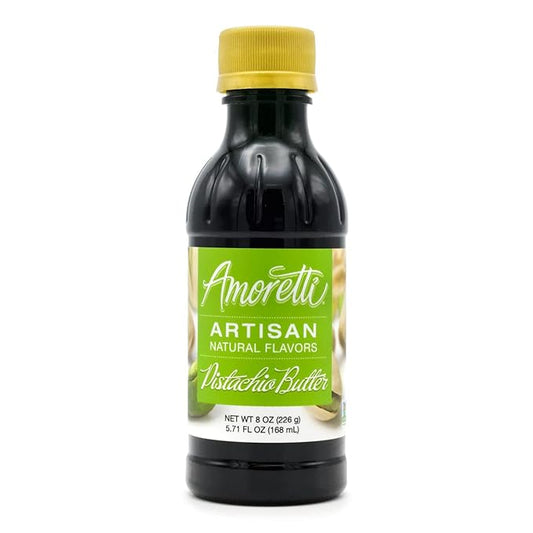 Amoretti - Natural Pistachio Butter Artisan Flavor Paste, 8 oz, Perfect For Ice Cream, Beverages, Cakes, and more, Preservative Free, Vegan, Gluten Free, No Artificial Sweeteners, Highly Concentrated