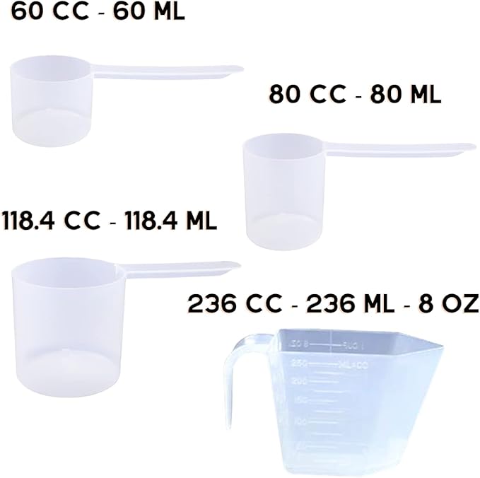 Plastic Measuring Scoops, (1/4 Cup, 1/3 Cup, 1/2 Cup, 1 Cup) Long Handle Spoons for Powders and Granules, Coffee, Pet Food, Grains, Protein, Spices and Other Dry Goods, BPA Free (Pack of 4)