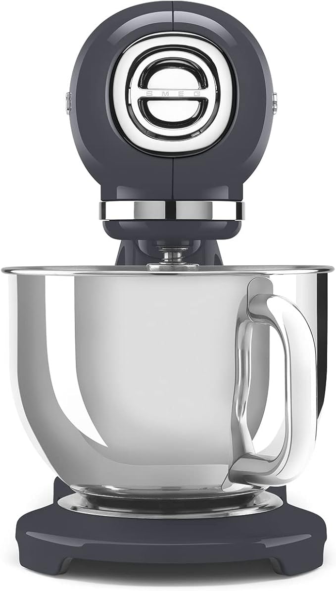 SMEG SMF03 Stand Mixer – 5 Qt Tilt-Head Mixer with Stainless Steel Bowl, 10 Speeds, Retro 50s Vintage Style – Gray