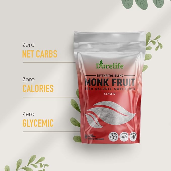 Durelife Monk Fruit Sweetener, Sugar Substitute, Keto Diet Friendly, Zero Calorie, White Sugar Substitute, Classic White - 3 lb (Packaging May Vary)