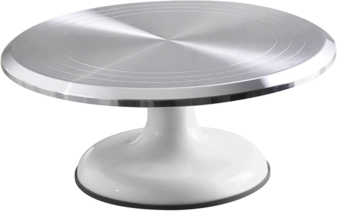 Revolving Cake Decorating Stand, Silent Bearing Cake Turntable 10 Inch Sturdy Rounded Edges Professional Aluminum Alloy for Cake Decorating Supplies (White)