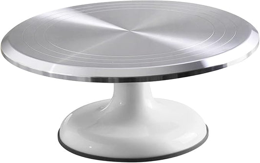 Revolving Cake Decorating Stand, Silent Bearing Cake Turntable 10 Inch Sturdy Rounded Edges Professional Aluminum Alloy for Cake Decorating Supplies (White)