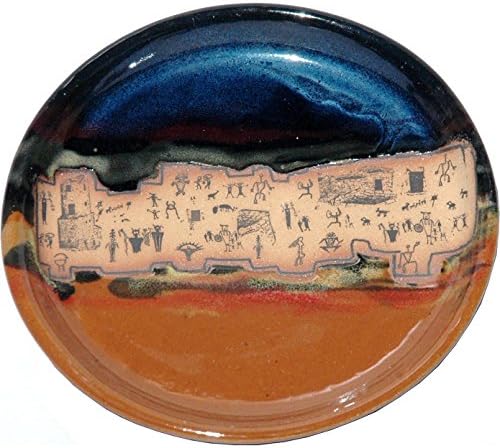 ALWAYS AZUL POTTERY Ruins Pie Pan in Azulscape Glaze - Handmade Ceramic Baking Dish, Sturdy Stoneware Cookware for Oven Table Display, Bread & Baked Dishes - Vintage Cookware in 10 Inch Round