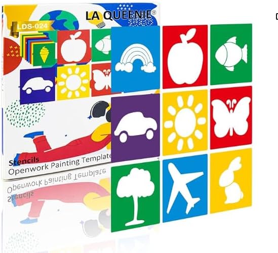 24 Pieces Stencils,Large Drawing Stencils Chalk Template,8 Inches Washable Shape Template Kit for Crafts,Painting Drawing (Primary, 8 inch)