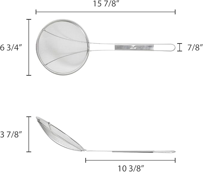 TrueCraftware- 6-1/2-Inch Round Medium Mesh Skimmer 9-1/2" Handle Length Nickel Plated- Kitchen Utensil Food Strainer Skimmer Spoon for Cooking Sieve Sifters Rice Quinoa Pasta Fruits Vegetables etc.