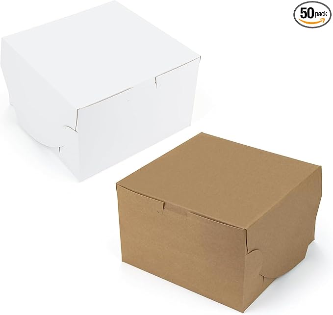 FC Meyer Bakery Boxes - Reversible Classic 10” Layer Cake Box, Versatile Reversible Paperboard – Choose White Or Kraft Side, Ideal for Small Bakery Cafes, Made In USA, Size 10 x 10 x 5 (Pack of 50)