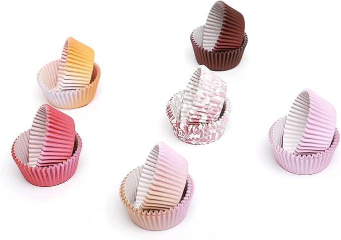 qiqee 300-Count Cupcake Liners Standard Cupcake Cups 6 Design Cupcake Papers Baking Cups Cupcake Wrappers (Standard Size)