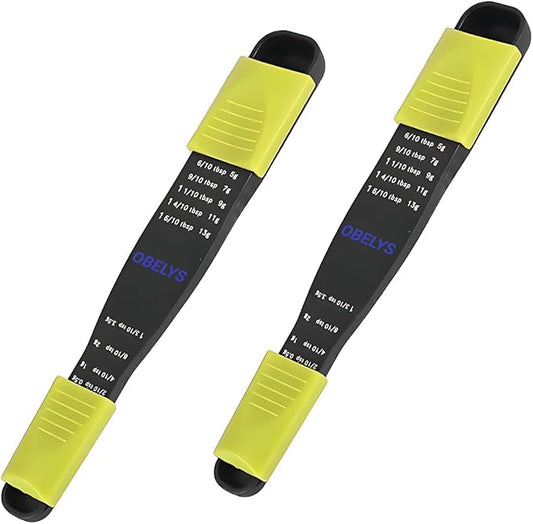 Adjustable Measuring Spoon Set – Black & Green Kitchen Tool for Precise Measuring | Ideal for Dry & Liquid Ingredients | Space-Saving, Easy-to-Use, Dishwasher Safe | Pack of 2 for Cooking & Baking