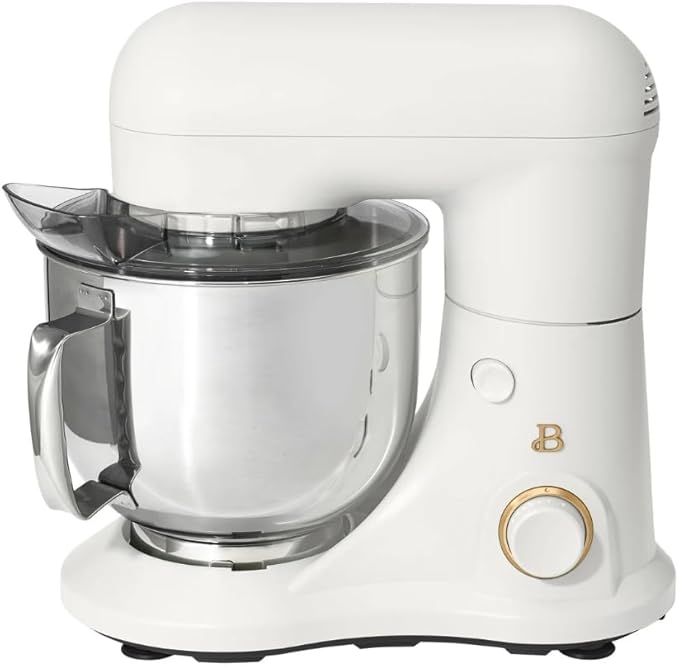 Beautiful 5.3QT 300W Stand Mixer with 12 Speeds, Tilt-Head, Splash Guard & Dishwasher-Safe Accessories, Soft Matte Finish – Mixes Up to 9 Dozen Cookies, Includes Dough Hook & Whisk (White Icing)