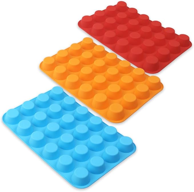 Silicone Muffin Pan, Cupcake Pan, 24 Cups, Food Grade Egg Muffin Baking Silicone Molds, Non-stick, 3 Pcs