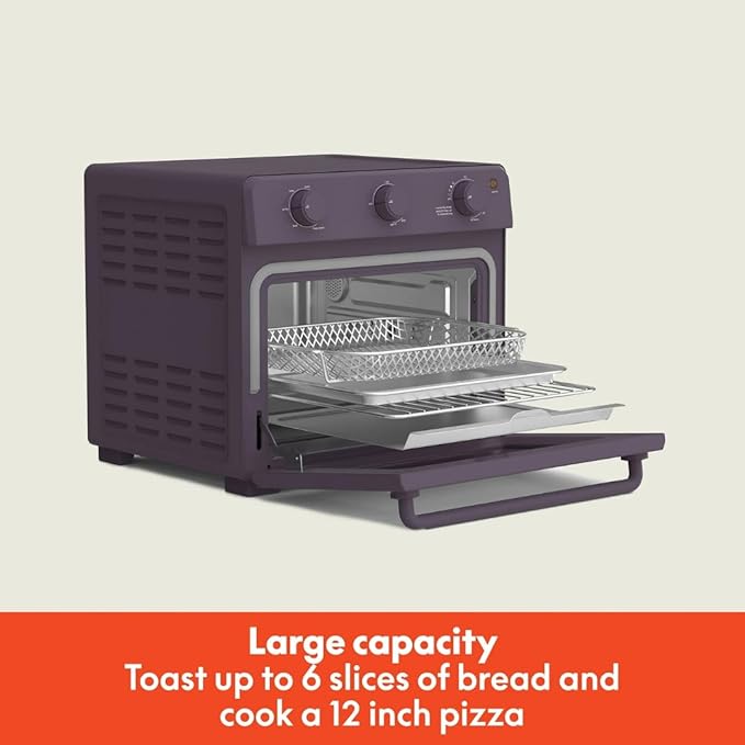 7-in-1 Air Fryer Toaster Oven with Convection, 1700W, Fits 6 Slices or 12-Inch Pizza, Tempered Glass Door, Timer, Easy Controls, Countertop Kitchen Appliance (Plum)