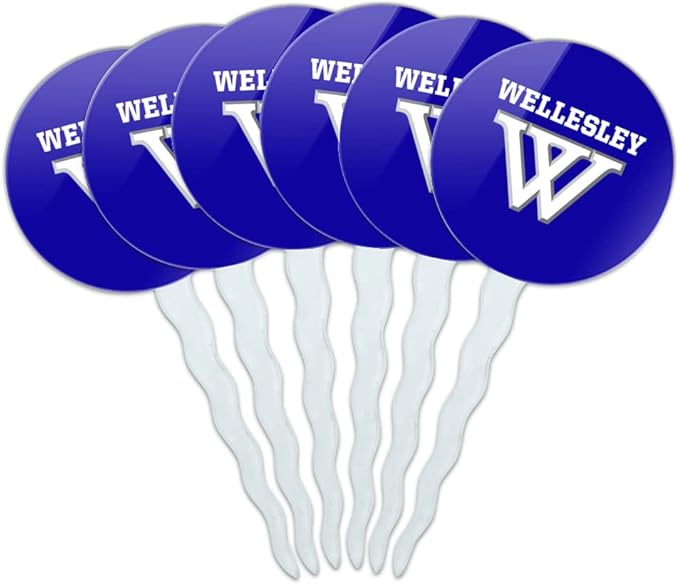 Wellesley College Primary Logo Cupcake Picks Toppers Decoration Set of 6
