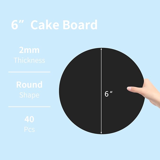 JCD 40 Packs Black Cake Boards Round,6inch Circles Rounds Base Food-Grade Cardboard,6 Inch Cake Plate（Thinner But Stronger(Black, 6inch/40Pcs)