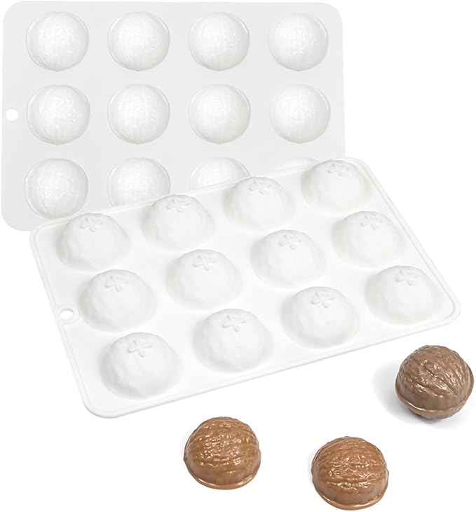 mostsom Silicone Mold Mousse Molds 12 Grids Walnut Shape Silicone Cake Baking Mold for Making Chocolate Mousse Dessert Baking Decorating Tools (B_ Walnut)