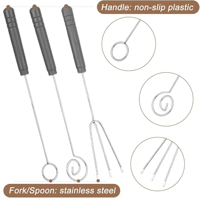 Chocolate Dipping Tool Set,2Pcs Drawing Decorating Spoon + 3Pcs Candy Dipping Tools,Stainless Steel Art Pencil Spoons Plated Decoration Spoons Set,for Decor Plates Cake Coffee