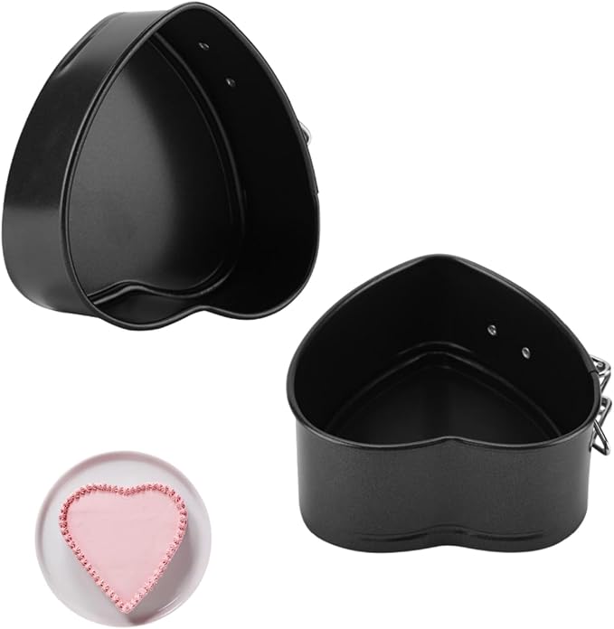 2PCS Springform Pan Cake Mold Heart Shape, Cake Pan Carbon Steel Mini Cake Molds for Baking with Removable Base Nonstick Cheesecake Pan Mini Cheesecakes, Pizz