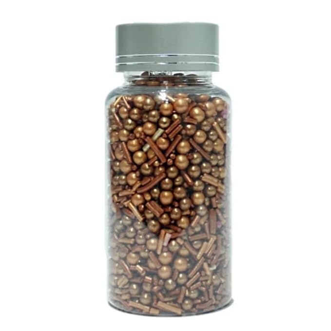 Confect Fusion Rose Gold Metallic Sprinkles Mix - Edible Cake Decorating Pearls, Rods & Sugar Crystals for Cupcakes, Cookies & Cakes | Vegan, Gluten-Free, Nut-Free, Soy-Free, Dairy-Free, Palm Oil-Free- 4.2 Oz
