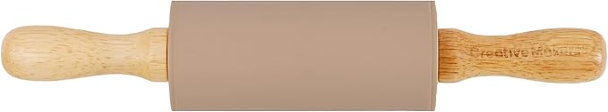 Small Rolling Pin for Kids, Non-Stick Silicone Surface with Wooden Handles for Play Dough and Baking Rolling Pin (Desert Beige)