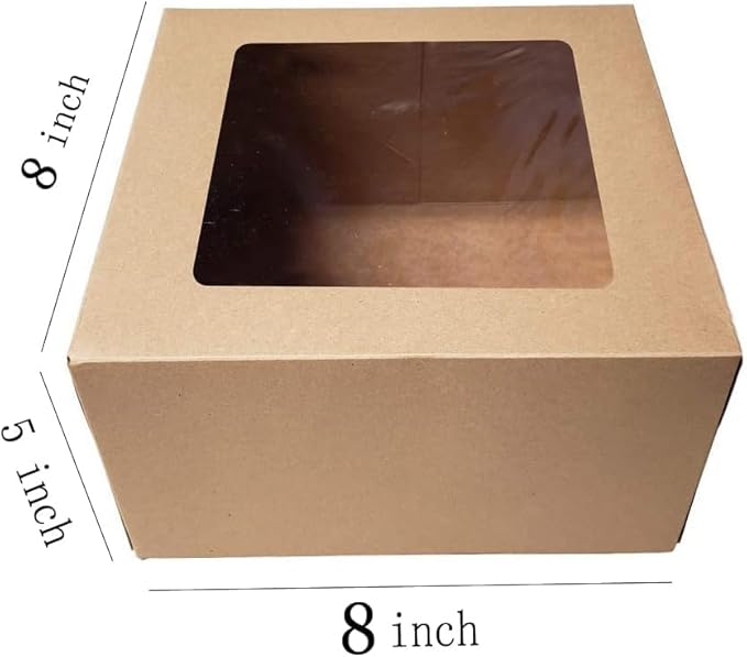 Wei Long 8 Inch Cake Boxes with window 24pcs Cake Boxe with cake boards 8x8x5 Inches Bakery Boxes Cajas Pasteles for Cake,Pastries,Cookies,Pie,Birthday Party,Wedding (Brown)