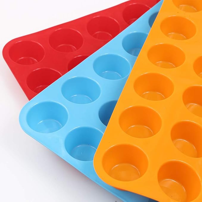 Silicone Muffin Pan, Cupcake Pan, 24 Cups, Food Grade Egg Muffin Baking Silicone Molds, Non-stick, 3 Pcs