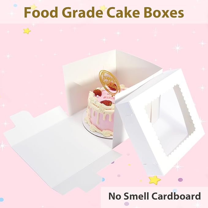 8x8x6 Inch 30 Pack White Square Cake Box, Disposable Cake Boxes for Cake,Cookies,Pies,Cupcakes and Pastry
