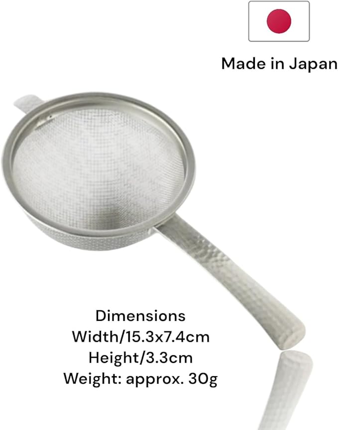 Japanese Double Fine Mesh Tea Sifter – Stainless Steel Tea Strainer with Hammered Texture Handle Kitchen Sieve, 6” (Length) × 3” (Width) × 1.3” (Height)