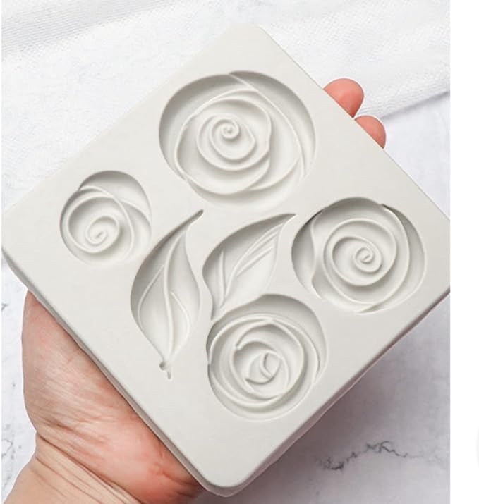 Leaf Silicone Mold Rose Flower Fondant Molds DIY Cake Decorating Tools Sugarcraft Candy Resin Clay Chocolate Gumpaste Moulds (4.52 x 4.52 x 0.48 inches)