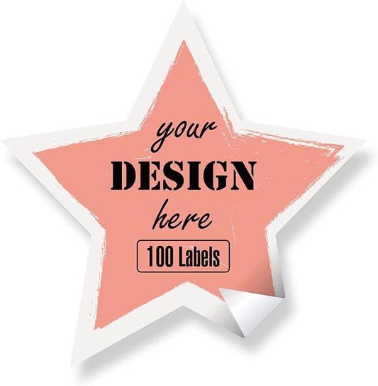 Custom Personalized Labels - Any Design Image Logo Text, Thank You Stickers for Business, 100 Labels (Star, 5.5"x5.5")