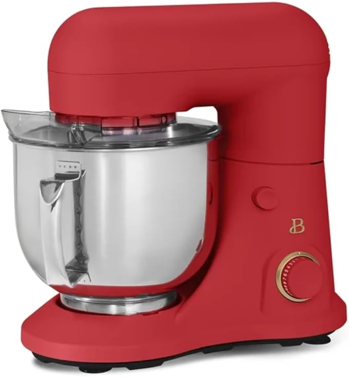 Beautiful 5.3QT 300W Stand Mixer with 12 Speeds, Tilt-Head, Splash Guard & Dishwasher-Safe Accessories, Soft Matte Finish – Mixes Up to 9 Dozen Cookies (Tomato Red)