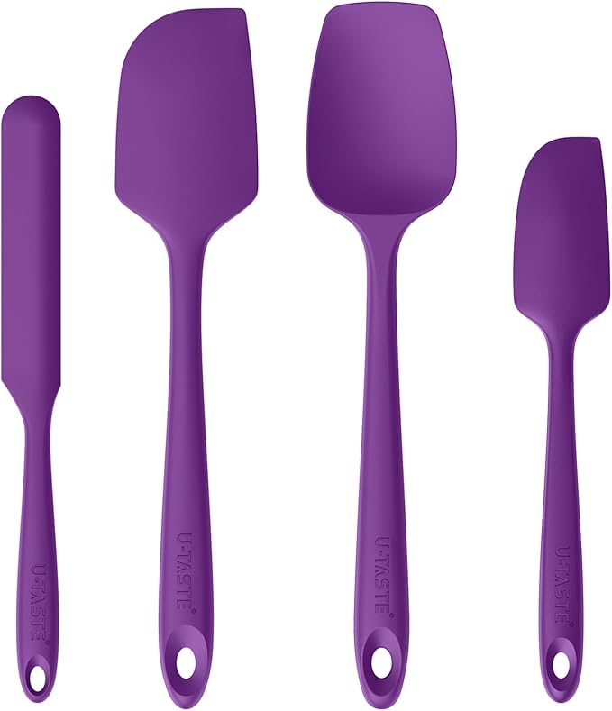High Heat Resistant Silicone Spatulas: U-Taste 480ºF Hot Proof Food Grade Flexible Silicon Baking Scraper, Food Grade Rubber Kitchen Cooking Mixing Utensils for Nonstick Cookware Set of 4 (Purple)