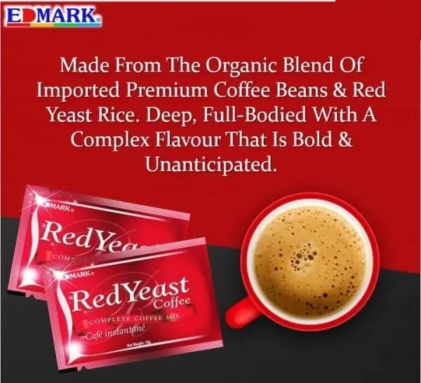 EDMARK Sugar Free Red Yeast Coffees - Organic Coffee Blend With Rose Petal Extract - Red Coffee Pods Cups Coffee's Lover Gifts - 15g × 20 Sachets