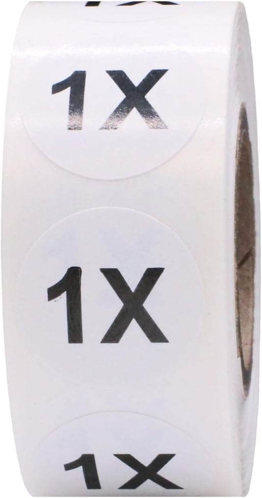White Circle 1X Clothing Size Stickers - 3/4 Inch Round, 500 Adhesive Labels Per Roll for Retail Apparel, Clothing Organization, and Inventory - Made in The USA