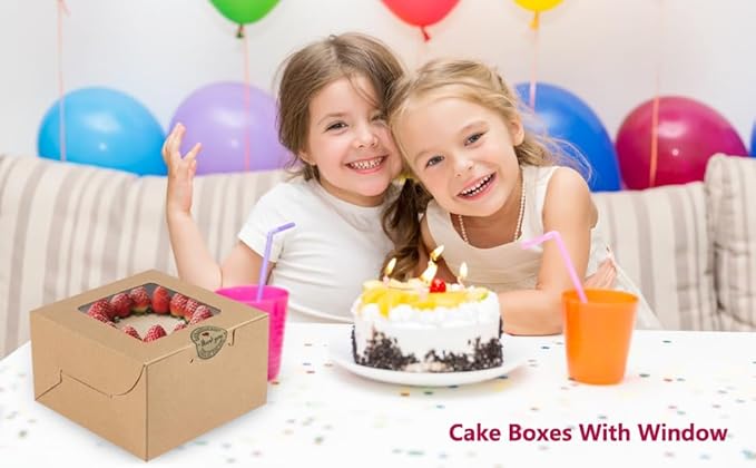 Wei Long 8 Inch Cake Boxes with window 24pcs Cake Boxe with cake boards 8x8x5 Inches Bakery Boxes Cajas Pasteles for Cake,Pastries,Cookies,Pie,Birthday Party,Wedding (Brown)
