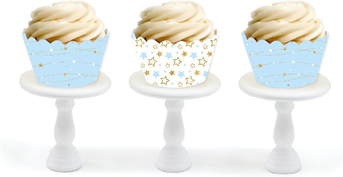 Andaz Press Party Cupcake Wrapper Decorations, Baby Blue Twinkle Twinkle Little Star, 24-Pack, Theme Colored Bulk Cake Supplies, Boy Baby Shower 1st Birthday Light Blue Graduation Decorations