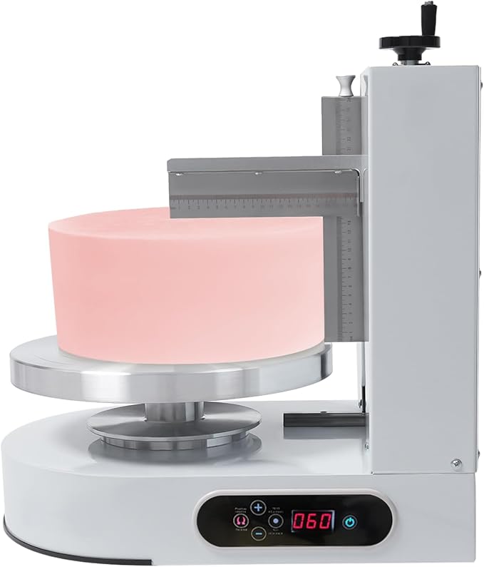 Cake Icing Machine, 4-12 Inch Cake Cream Spreading Coating Smearing Machine 200W Auto Cream Spreading Machine with Adjustable Spatula and LCD Display, 60-320 RPM (White)