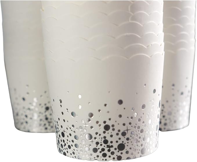 50-Pack Paper Baking Cups, Greaseproof Disposable Cupcake Muffin Liners (Large, Silver Confetti)